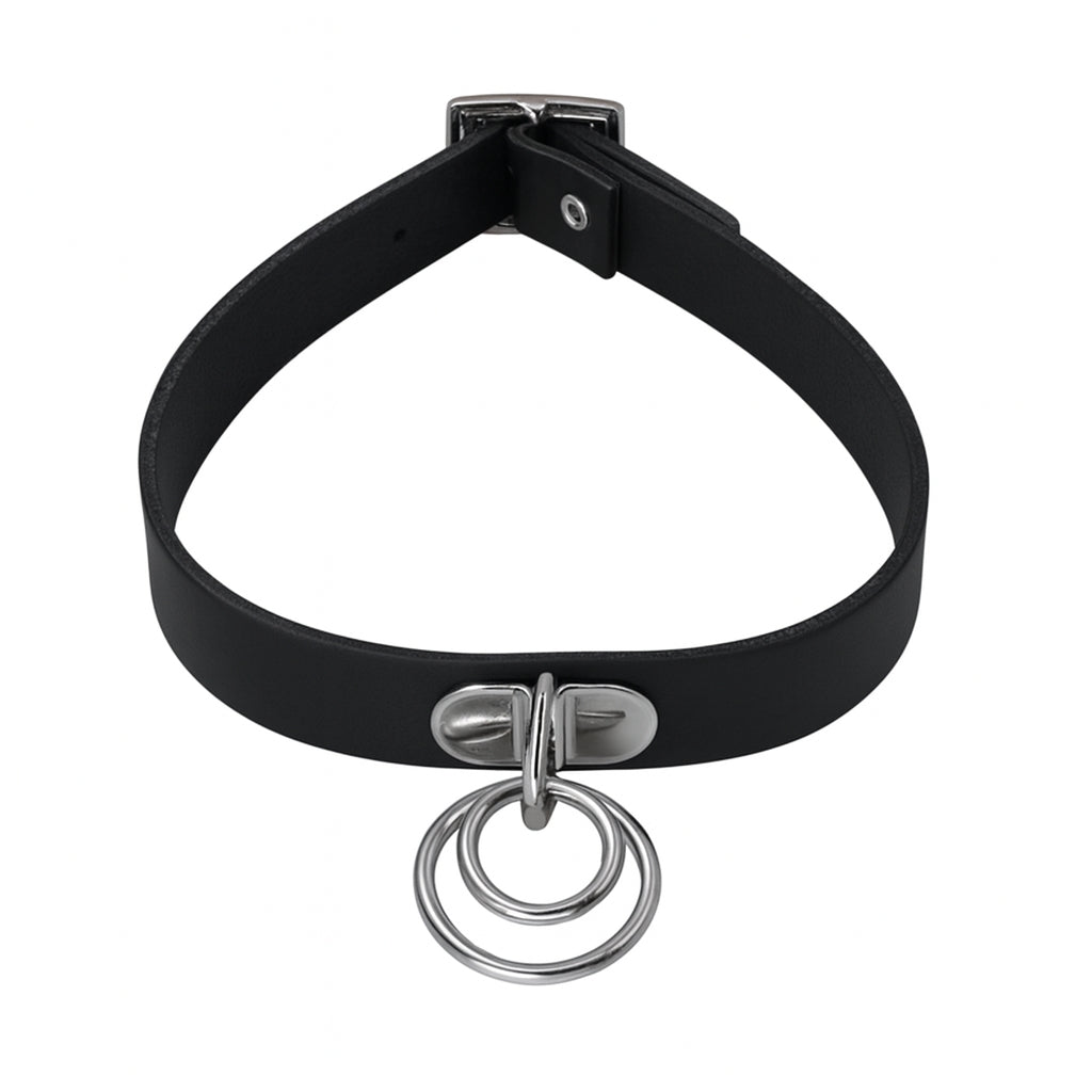 Svart choker med dubbla metallringar